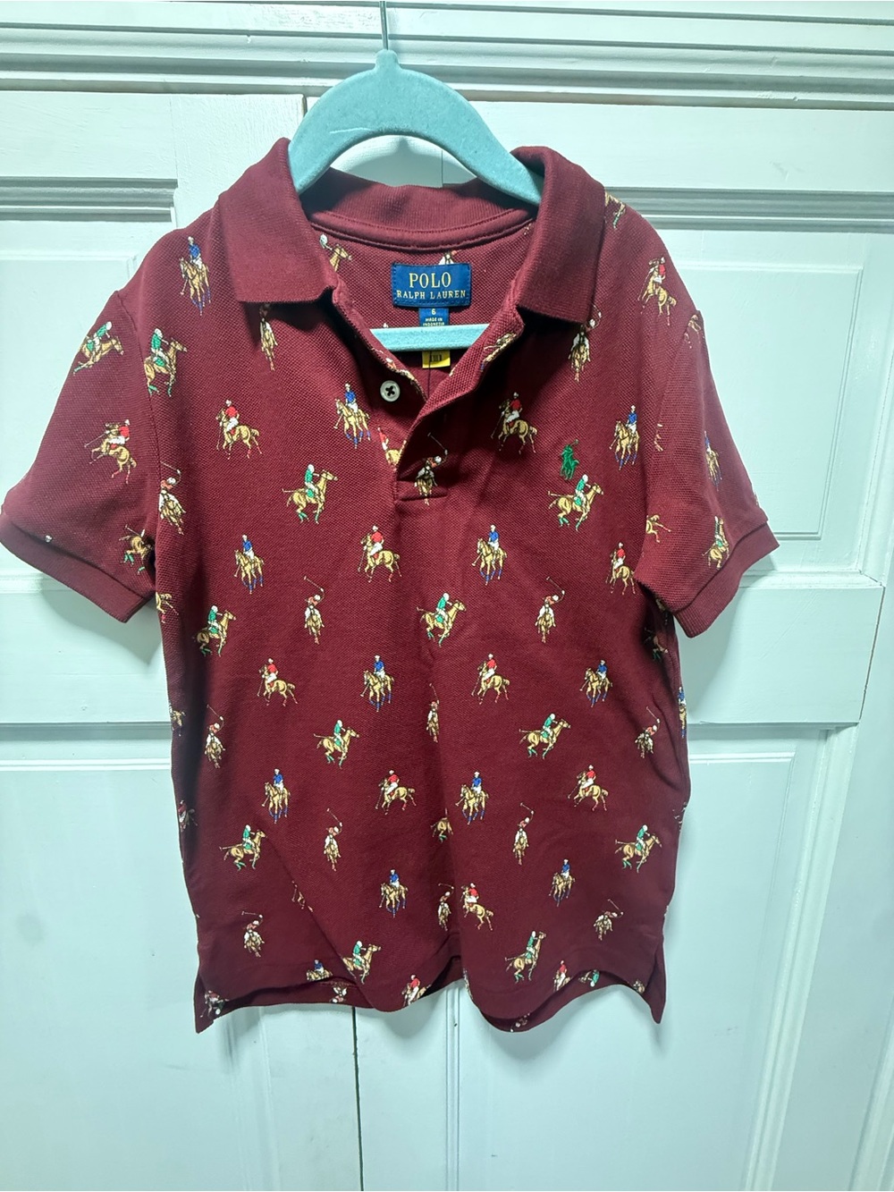 Polo by Ralph Lauren Burgundy Polo Shirt with Multicolor Polo Player Embroidery